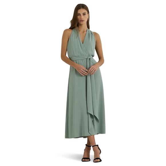 Lauren Ralph Lauren Women's Georgette Halter Cocktail Dress Soft Laurel 8 11768
